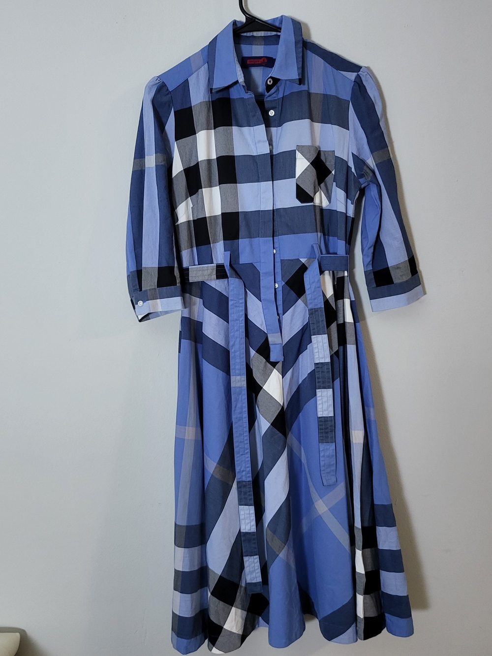 Blue Plaid Button-Front Shirt Dress